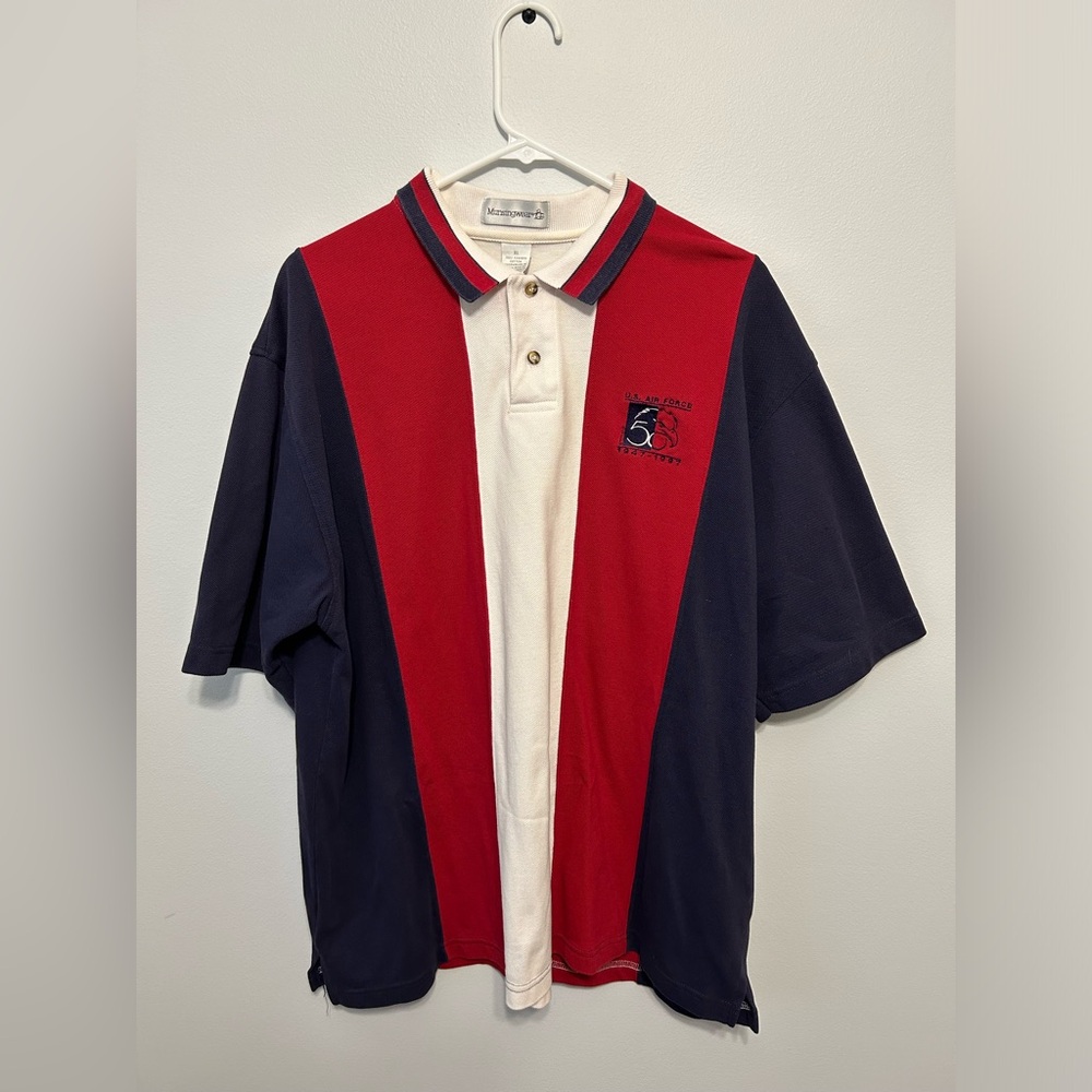 Munsingwear Penguin US Air force Men's Polo shirt Red, White, and Blue stripped